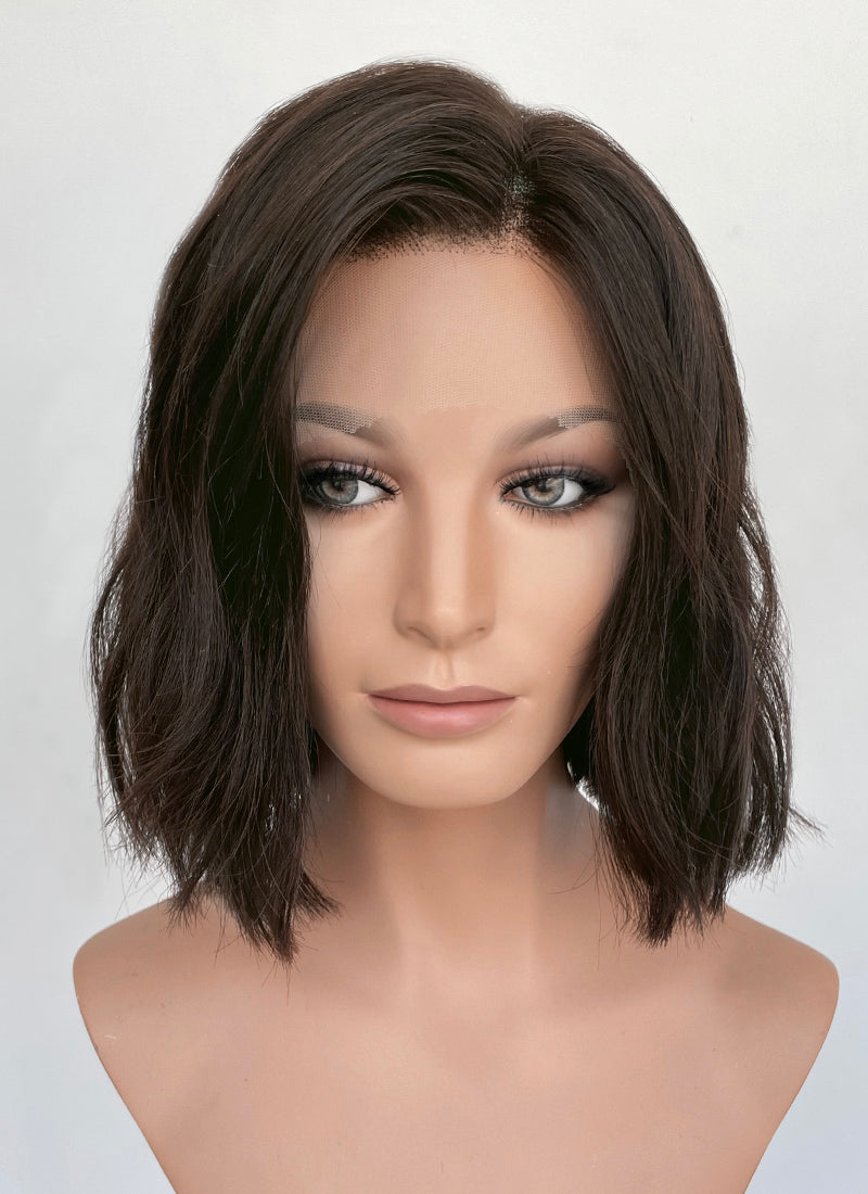 12" Medium Wavy Natural Black Lace Front Natural Hair Wig HHA008