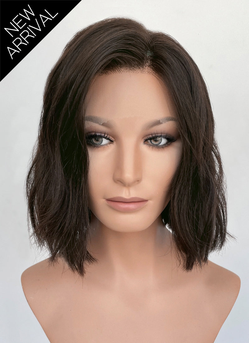 12" Medium Wavy Natural Black Lace Front Natural Hair Wig HHA008