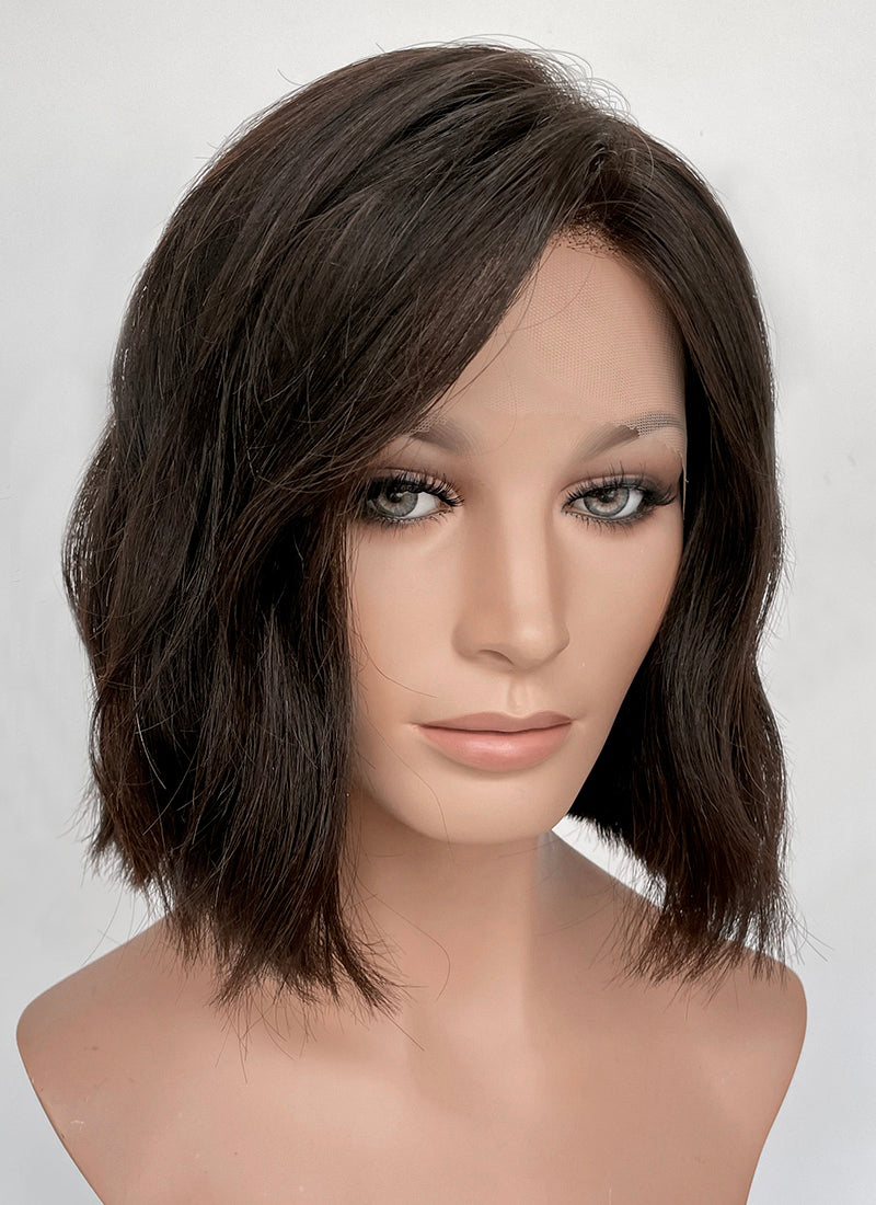 12" Medium Wavy Natural Black Lace Front Natural Hair Wig HHA008