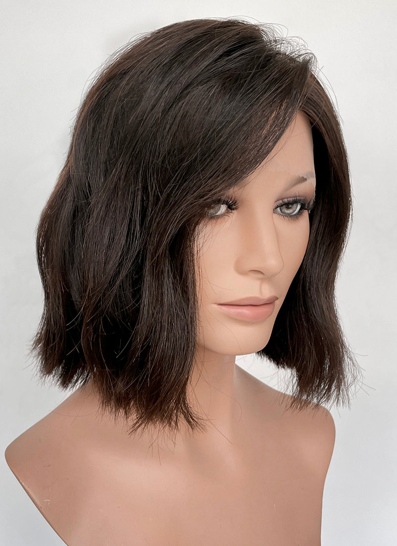12" Medium Wavy Natural Black Lace Front Natural Hair Wig HHA008