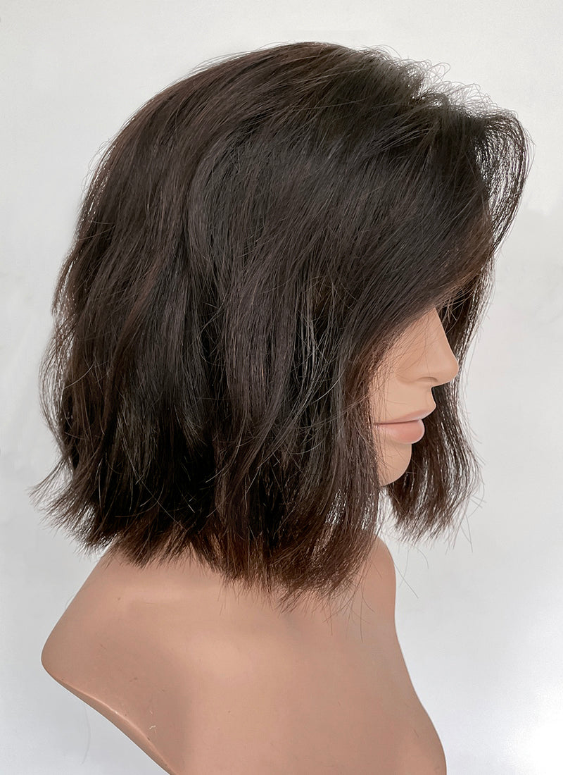 12" Medium Wavy Natural Black Lace Front Natural Hair Wig HHA008