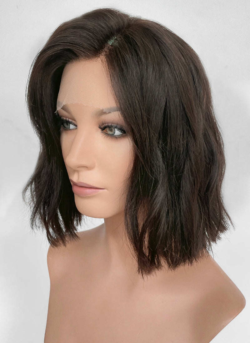 12" Medium Wavy Natural Black Lace Front Natural Hair Wig HHA008