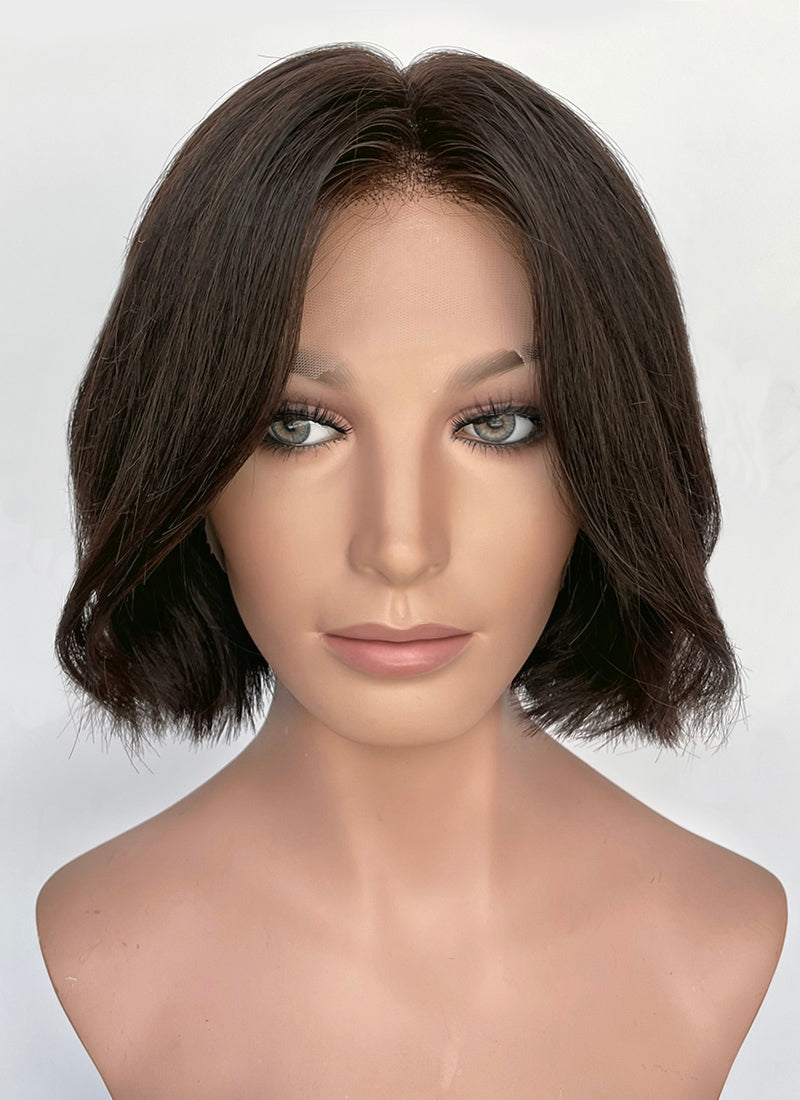 11" Short Wavy Natural Black Lace Front Natural Hair Wig HHA009