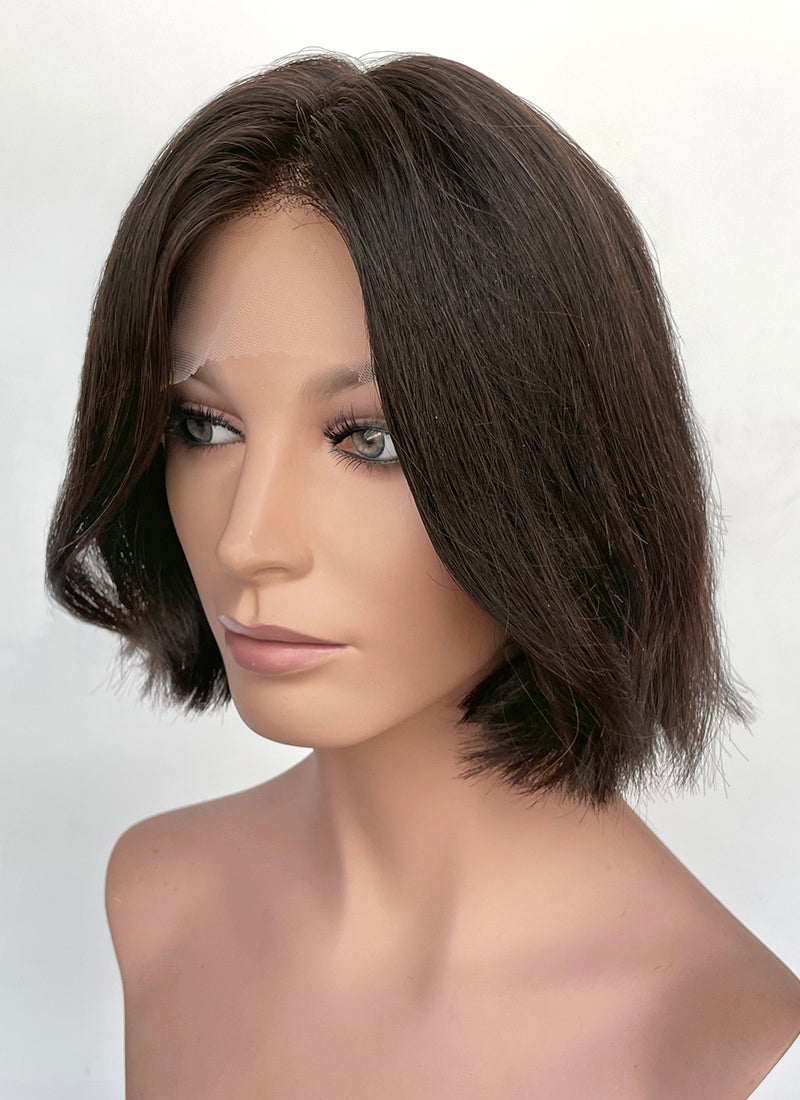 11" Short Wavy Natural Black Lace Front Natural Hair Wig HHA009