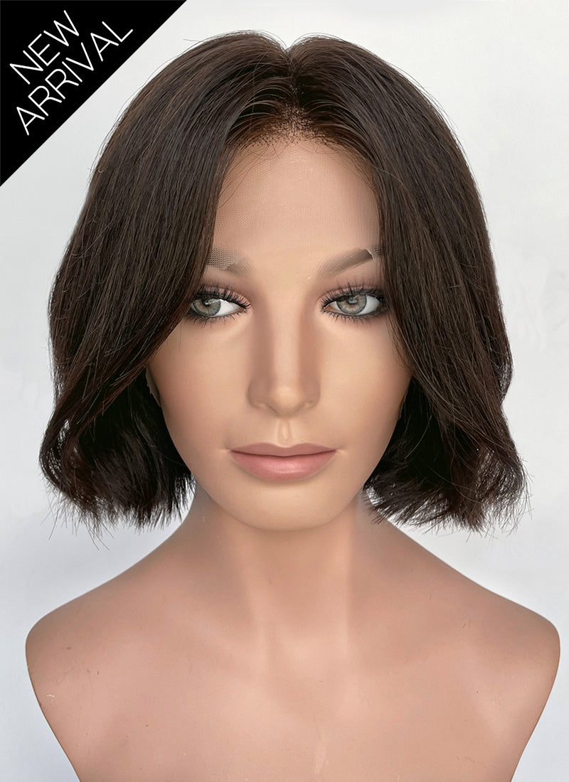 11" Short Wavy Natural Black Lace Front Natural Hair Wig HHA009