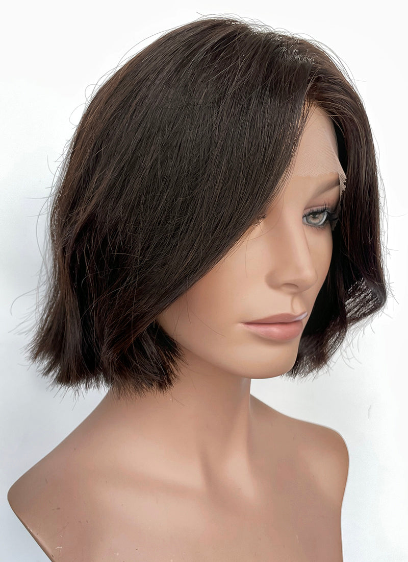 11" Short Wavy Natural Black Lace Front Natural Hair Wig HHA009