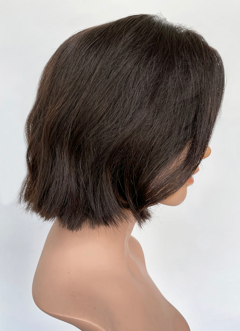 11" Short Wavy Natural Black Lace Front Natural Hair Wig HHA009