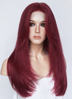 22" Long Straight Wine Red Lace Front Natural Hair Wig HHA010