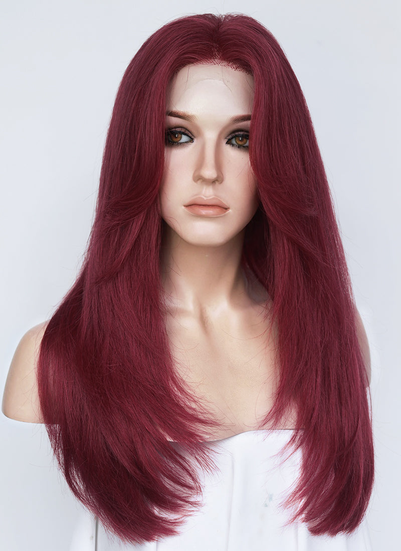 22" Long Straight Wine Red Lace Front Natural Hair Wig HHA010