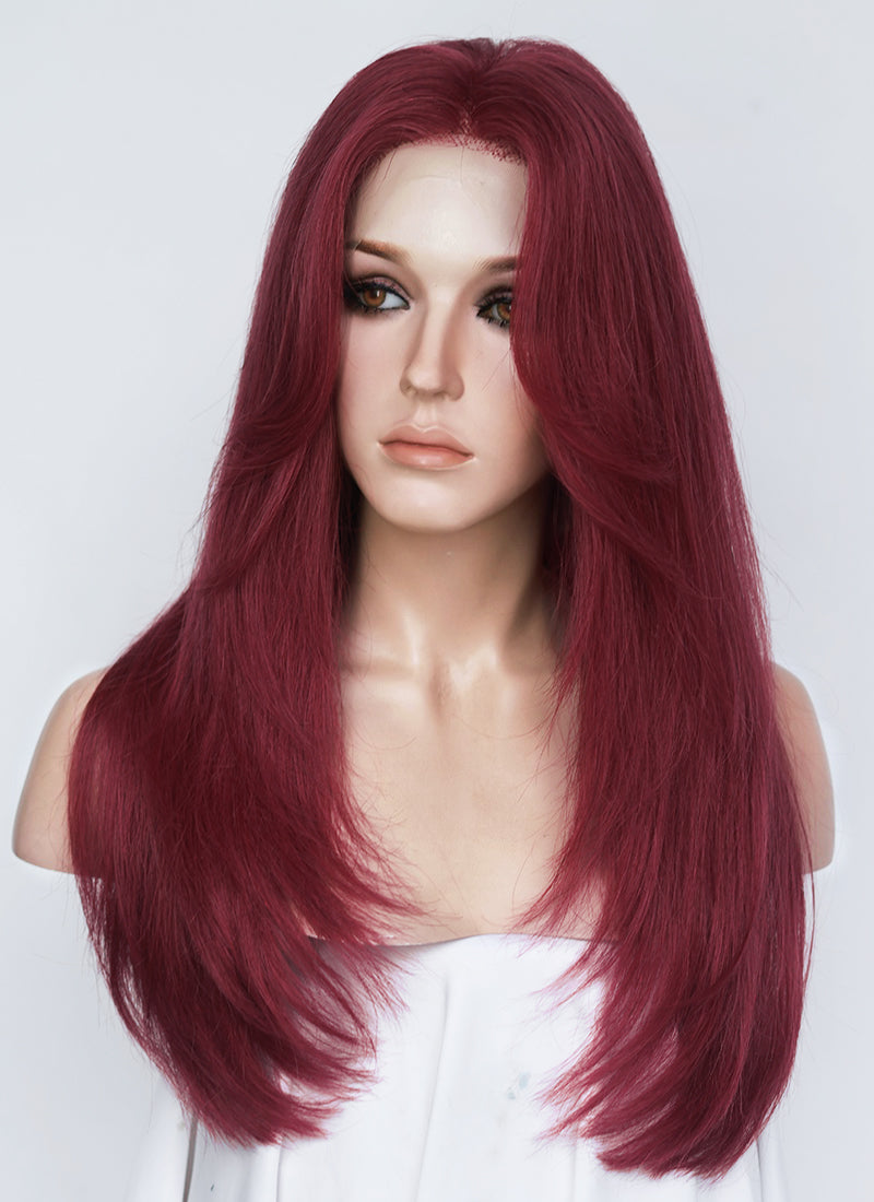 22" Long Straight Wine Red Lace Front Natural Hair Wig HHA010