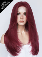 22" Long Straight Wine Red Lace Front Natural Hair Wig HHA010