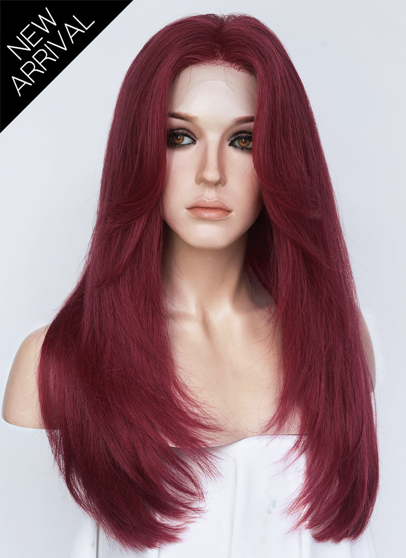 22" Long Straight Wine Red Lace Front Natural Hair Wig HHA010