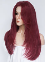 22" Long Straight Wine Red Lace Front Natural Hair Wig HHA010