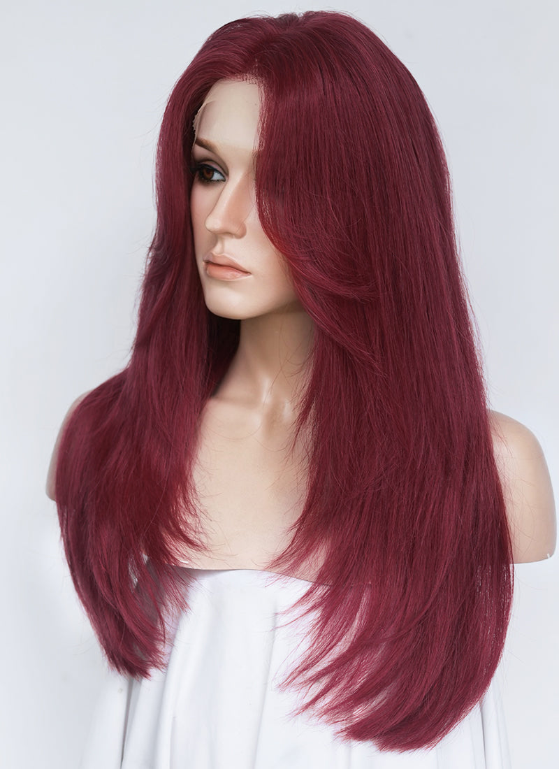 22" Long Straight Wine Red Lace Front Natural Hair Wig HHA010