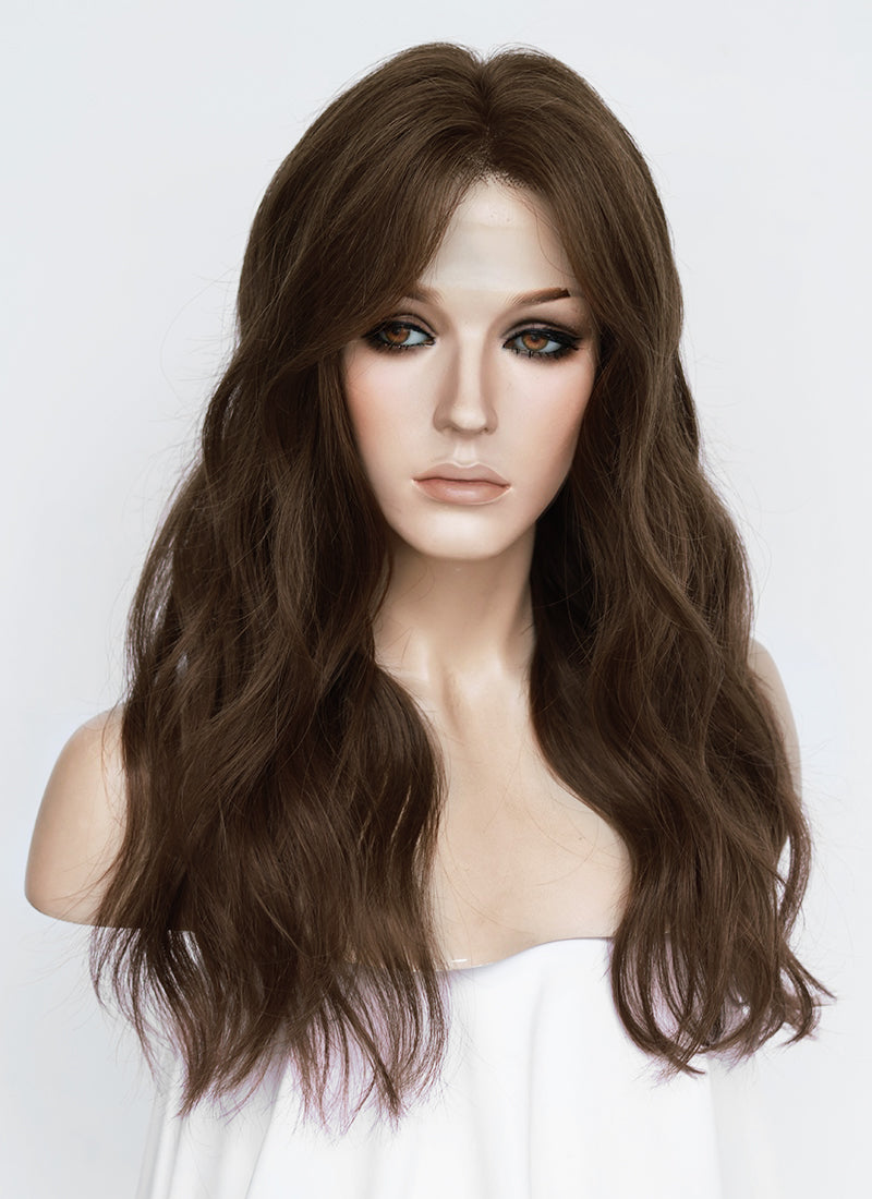 24" Long Wavy Brown Lace Front Natural Hair Wig HHA011