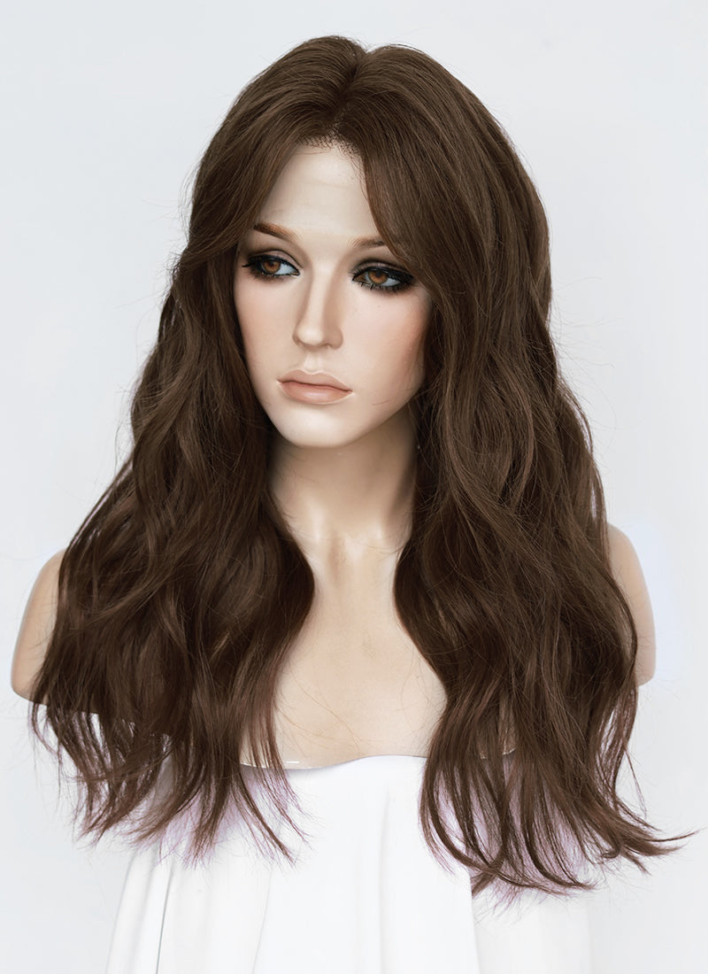 24" Long Wavy Brown Lace Front Natural Hair Wig HHA011