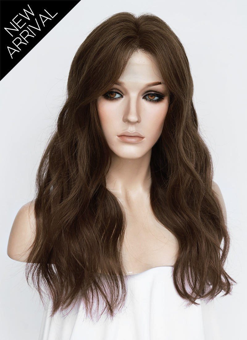 24" Long Wavy Brown Lace Front Natural Hair Wig HHA011