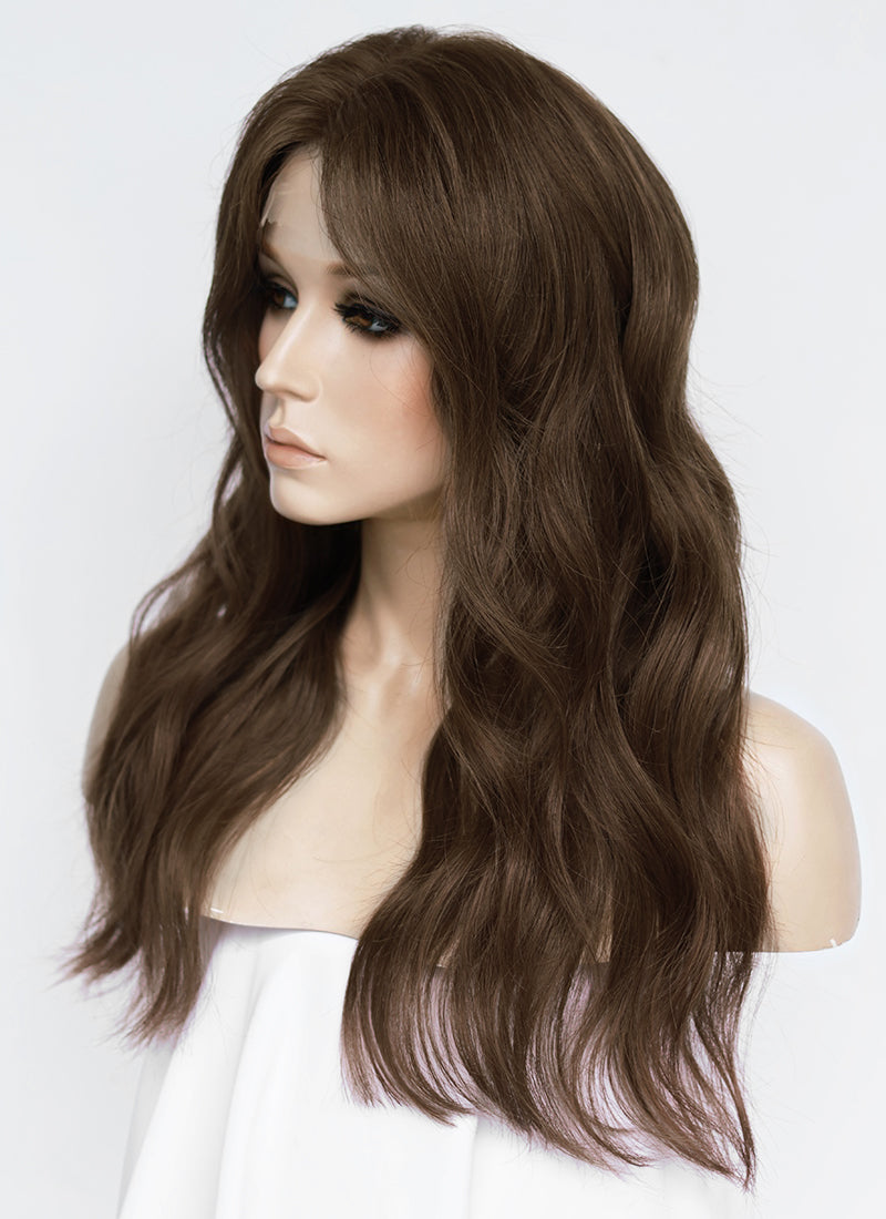 24" Long Wavy Brown Lace Front Natural Hair Wig HHA011