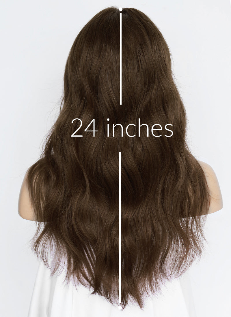 24" Long Wavy Brown Lace Front Natural Hair Wig HHA011