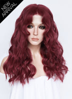21" Long Wavy Wine Red Lace Front Natural Hair Wig HHA012