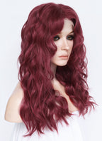 21" Long Wavy Wine Red Lace Front Natural Hair Wig HHA012