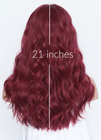 21" Long Wavy Wine Red Lace Front Natural Hair Wig HHA012