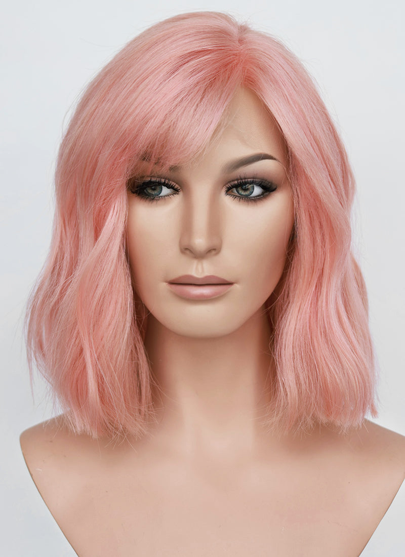 12" Medium Wavy Pastel Pink Lace Front Natural Hair Wig HHA013