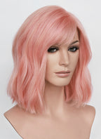 12" Medium Wavy Pastel Pink Lace Front Natural Hair Wig HHA013