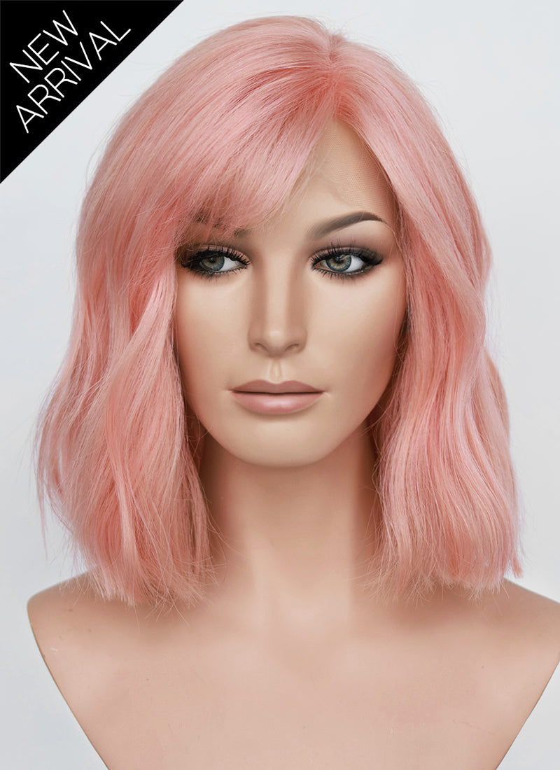12" Medium Wavy Pastel Pink Lace Front Natural Hair Wig HHA013