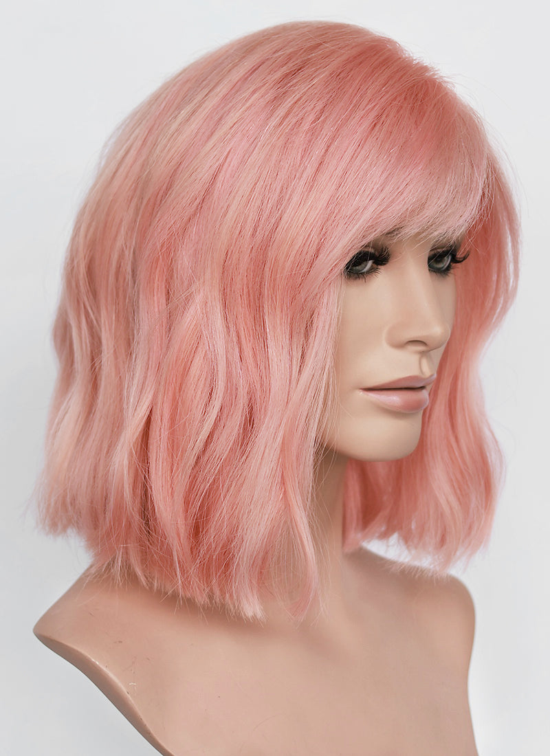 12" Medium Wavy Pastel Pink Lace Front Natural Hair Wig HHA013