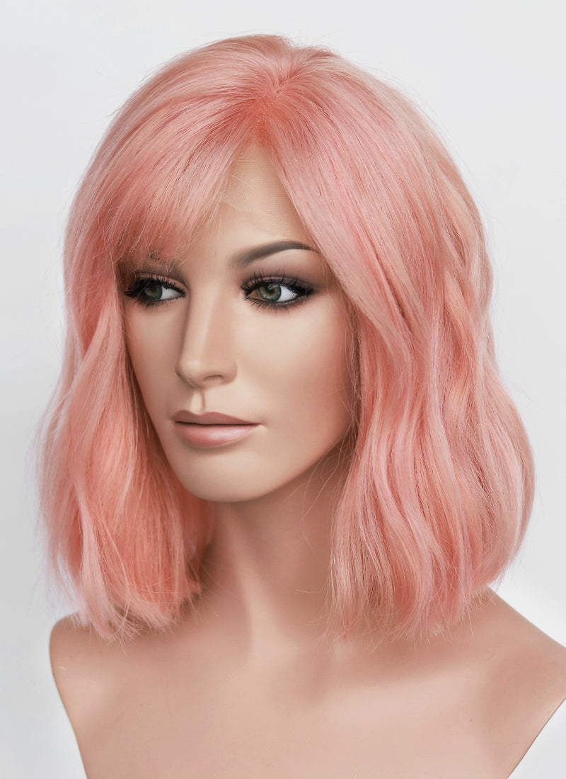 12" Medium Wavy Pastel Pink Lace Front Natural Hair Wig HHA013