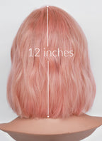 12" Medium Wavy Pastel Pink Lace Front Natural Hair Wig HHA013