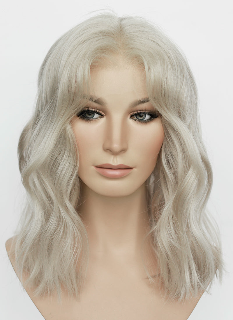 16" Medium Wavy Ash Blonde Lace Front Natural Hair Wig HHA014