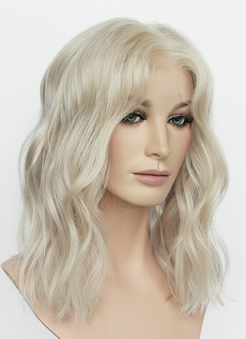 16" Medium Wavy Ash Blonde Lace Front Natural Hair Wig HHA014