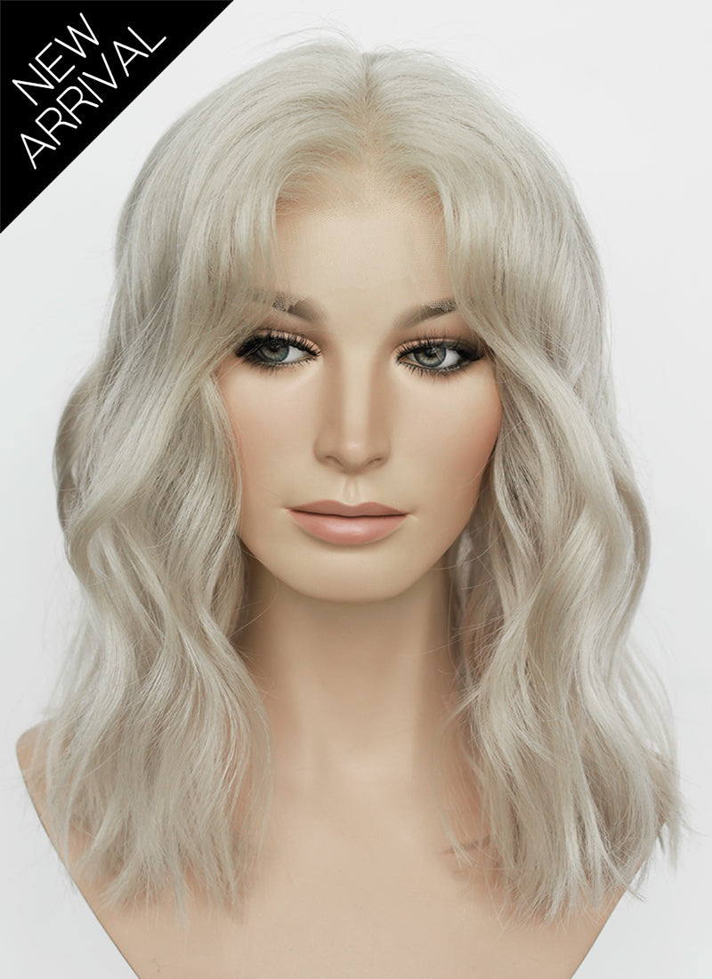 16" Medium Wavy Ash Blonde Lace Front Natural Hair Wig HHA014