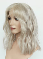 16" Medium Wavy Ash Blonde Lace Front Natural Hair Wig HHA014