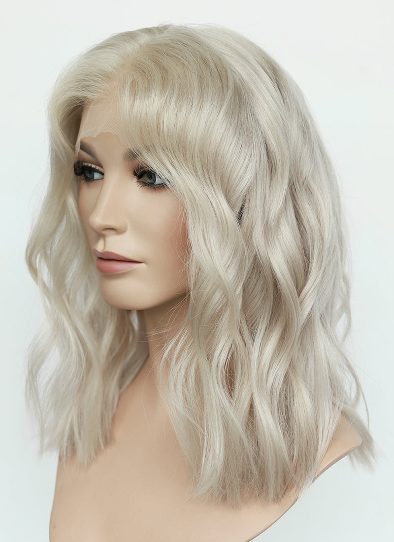 16" Medium Wavy Ash Blonde Lace Front Natural Hair Wig HHA014
