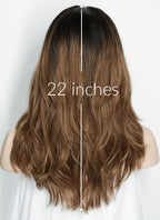 22" Long Wavy Brown With Dark Roots Lace Front Natural Hair Wig HHA015
