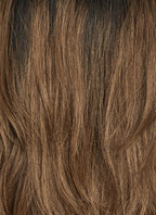 22" Long Wavy Brown With Dark Roots Lace Front Natural Hair Wig HHA015
