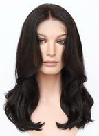 20" Long Wavy Black Lace Front Natural Hair Wig HHA016