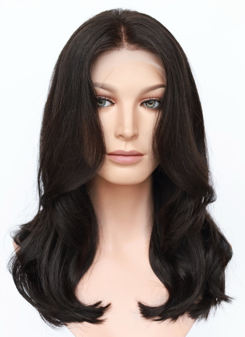 20" Long Wavy Black Lace Front Natural Hair Wig HHA016