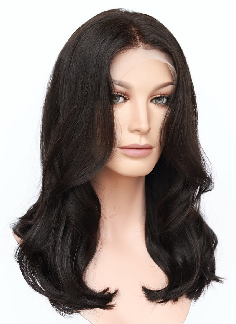 20" Long Wavy Black Lace Front Natural Hair Wig HHA016