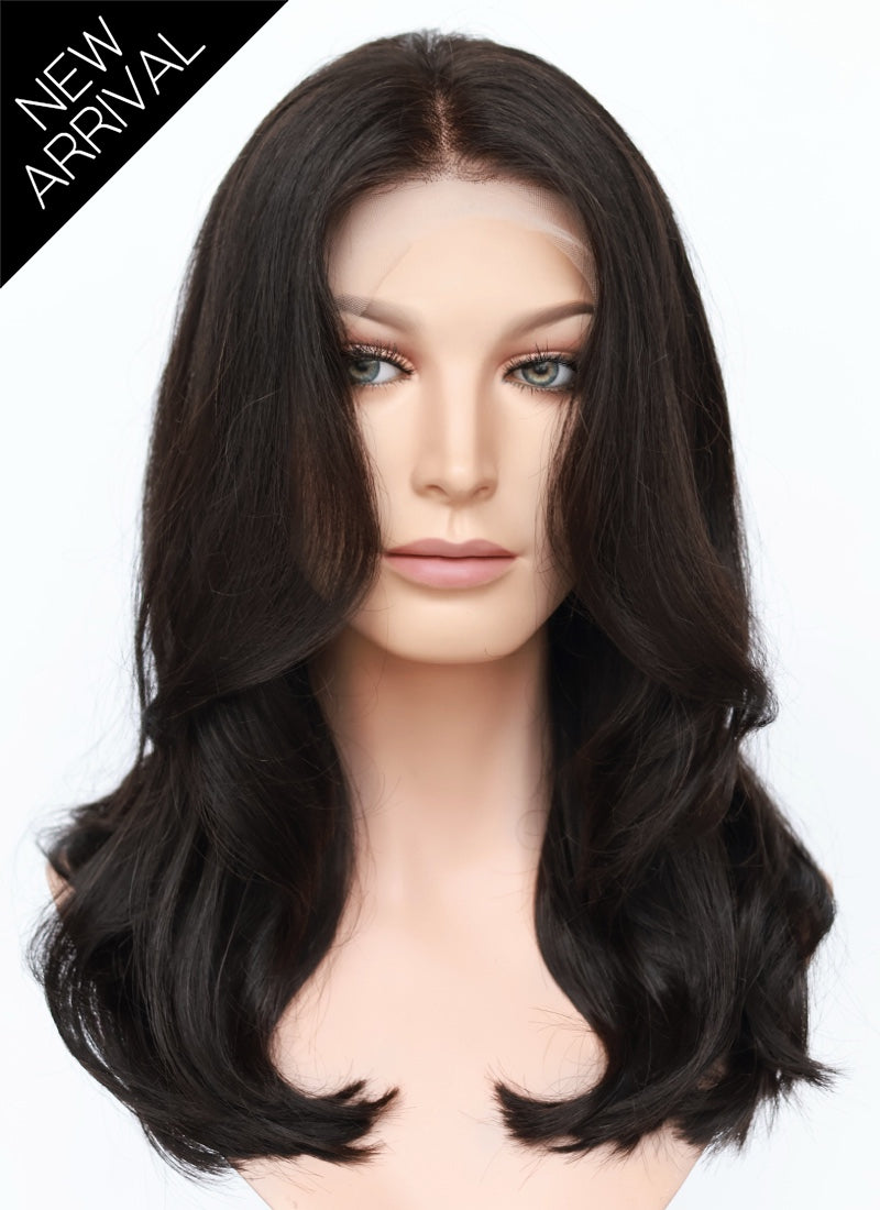 20" Long Wavy Black Lace Front Natural Hair Wig HHA016