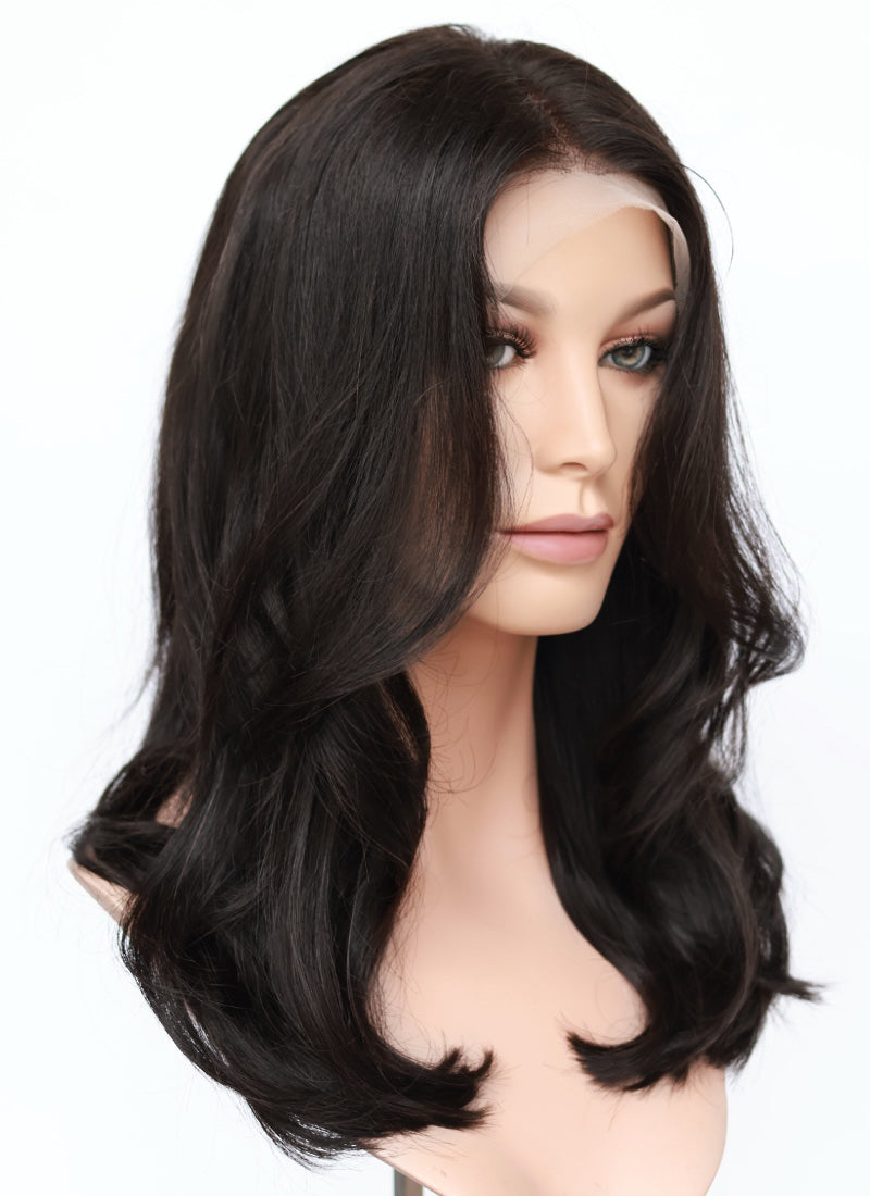 20" Long Wavy Black Lace Front Natural Hair Wig HHA016