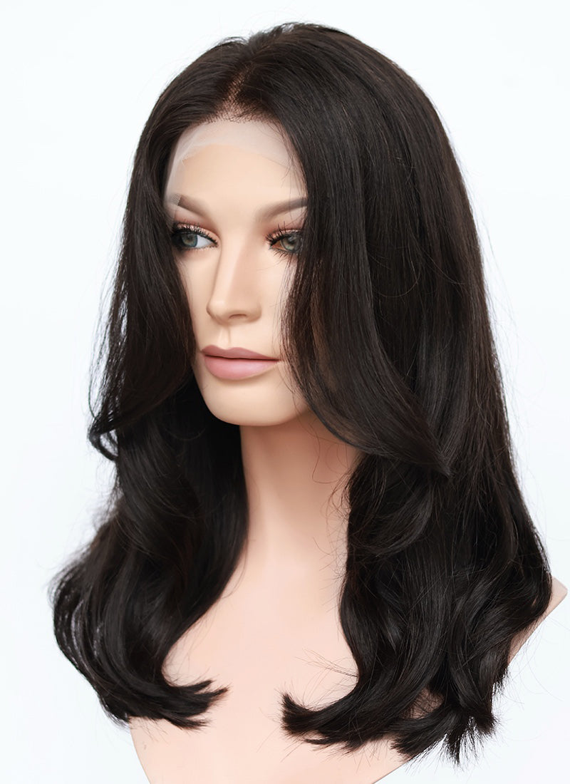 20" Long Wavy Black Lace Front Natural Hair Wig HHA016