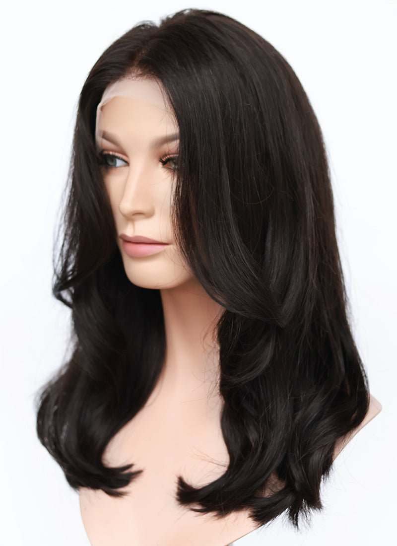 20" Long Wavy Black Lace Front Natural Hair Wig HHA016