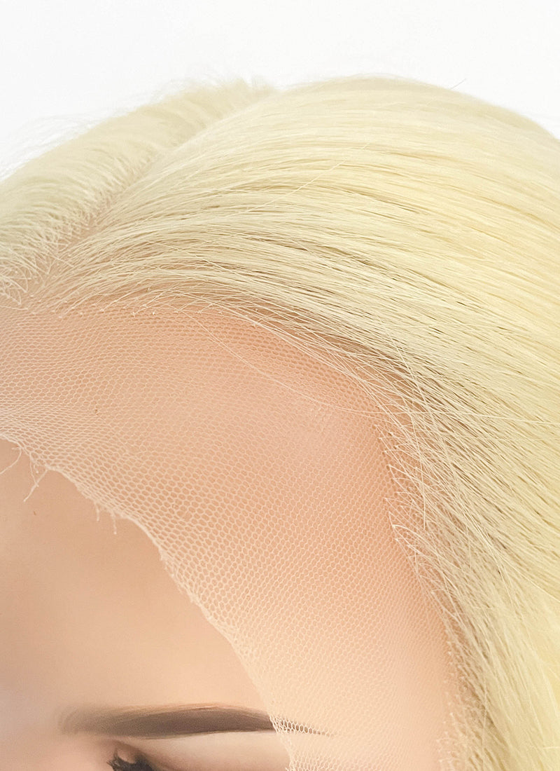 36" Extra Long Straight Bleach Blonde Lace Front Remy Natural Hair Wig HHW002