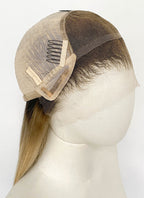 36" Extra Long Straight Mixed Blonde With Dark Roots Balayage Lace Front Remy Natural Hair Wig HHW004