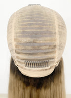 36" Extra Long Straight Mixed Blonde With Dark Roots Balayage Lace Front Remy Natural Hair Wig HHW004
