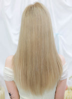 18" Long Straight Mixed Blonde With Dark Roots Lace Front Remy Natural Hair Wig HHW005